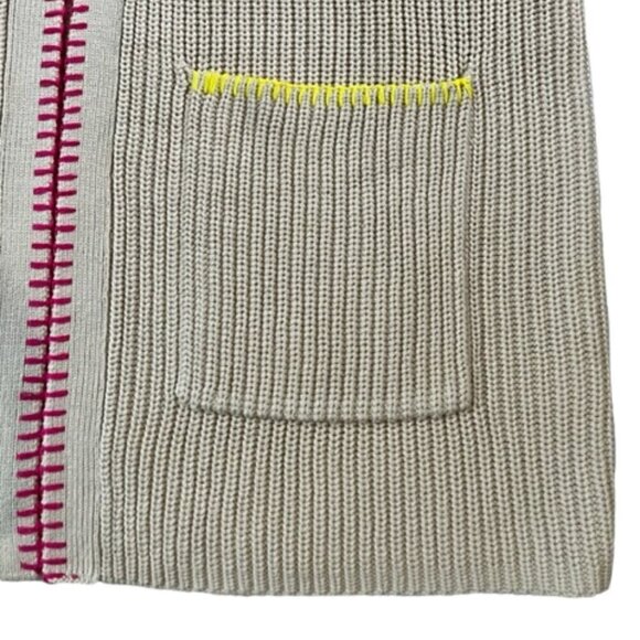 Anthropology NWT Kerri Rosenthal Beige Smiley Face Stitch Hooded Cardigan Medium - Picture 2 of 14